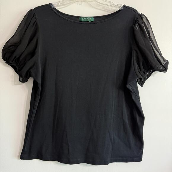 Lauren Ralph Lauren Tops - Lauren Ralph Lauren Sheer Puff Sleeve Top Womens Size L Black Romantic Feminine
